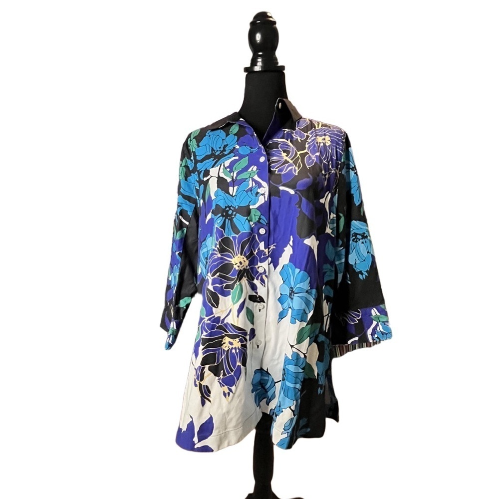 Chico's Women's Stretch 3/4 Sleeve Floral Top, Size 2